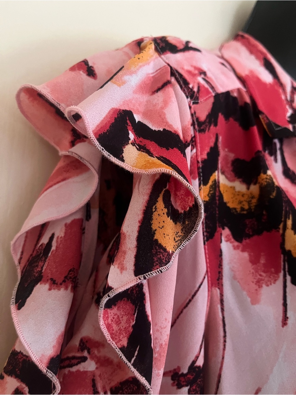 Investments Pink Abstract Ruffle-Sleeve Button-Front Blouse - Picture 3 of 6